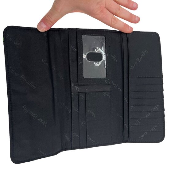Vera Bradley Floral Quilted Cotton Wallet With ID Window & Card Slots Black - Picture 6 of 6